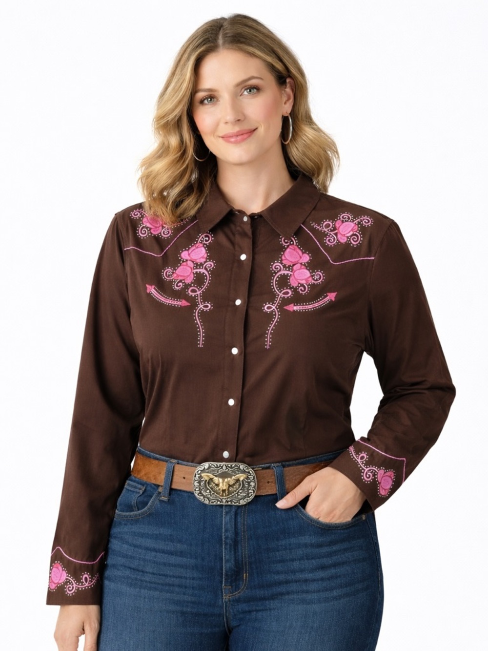 Panhandle Slim Western Shirt XXL Pink Embroidered Rhinestone Snap Button Cowgirl